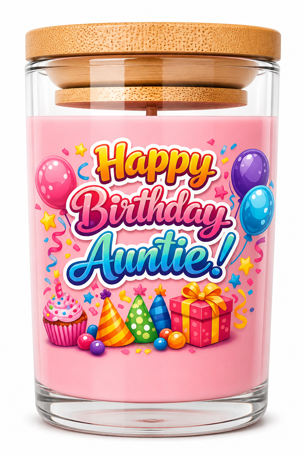 Happy Birthday Auntie Candle – Pink Flowers Floral Scent | Birthday Gift for Auntie | Colourful Celebration Candle | Thoughtful Birthday Present | Bamboo Lid