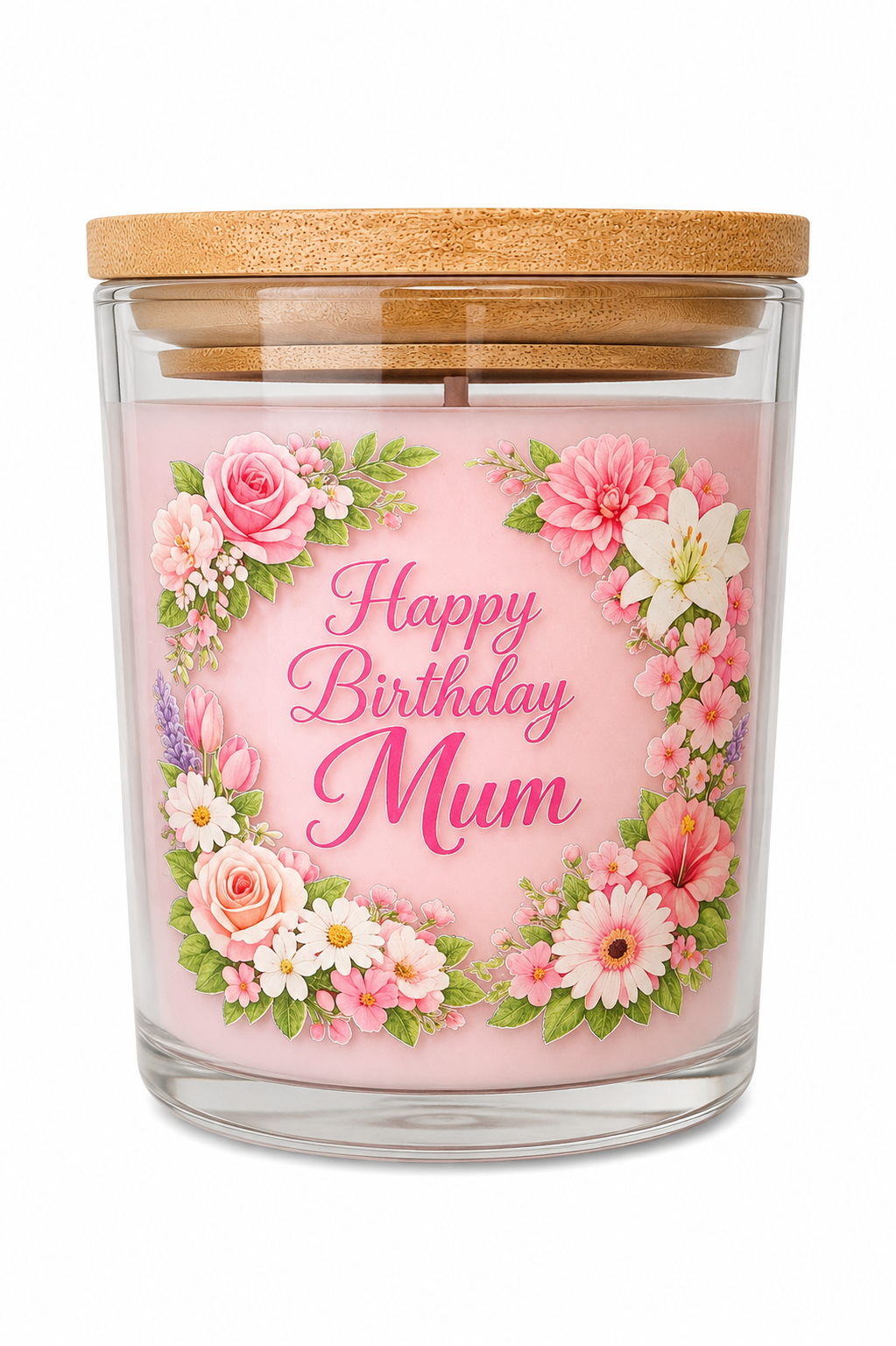 Happy Birthday Mum Candle Gift – Pink Flowers FloralScented 40 Hour Burn Candle for Mum – Beautiful Floral Birthday Present with Premium UV-DTF Label