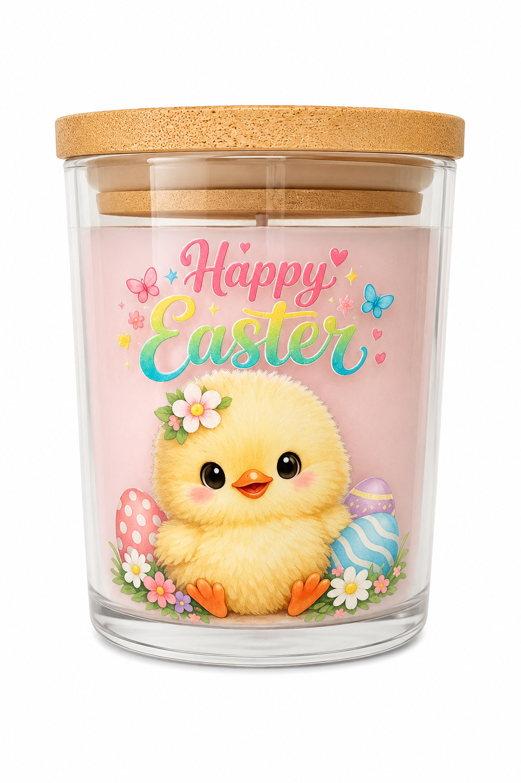 Happy Easter Chick Candle Gift – Pink Flowers Floral Scented 40 Hour Burn Easter Candle – Cute Spring Home Decor with Premium UV-DTF Label