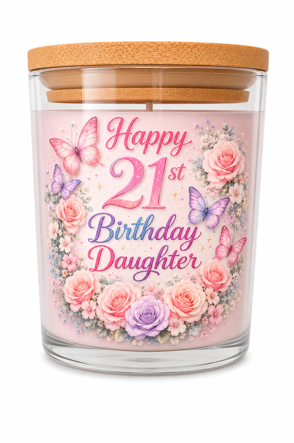 Happy 21st Birthday Daughter Gift Candle – Pink Flowers Floral Scented 40 Hour Burn Candle for Her – Beautiful 21st Birthday Present with Premium UV-DTF Label