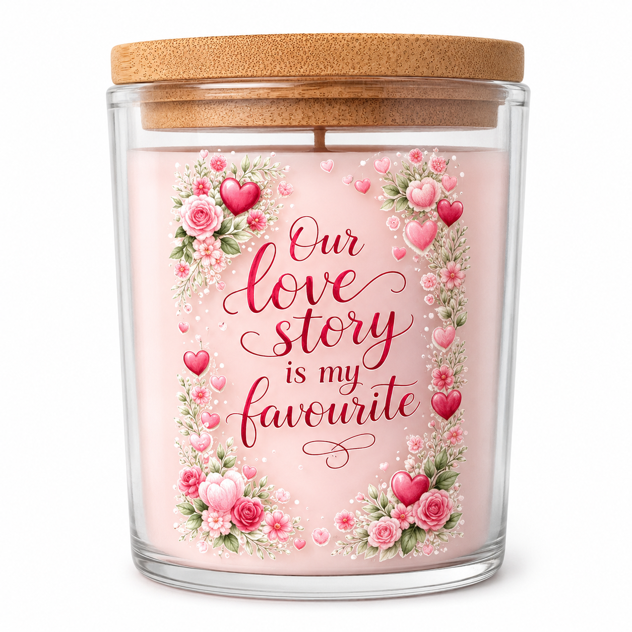Our Love Story Pink Flowers Floral Candle Romantic Valentine Gift for Couples Him or Her
