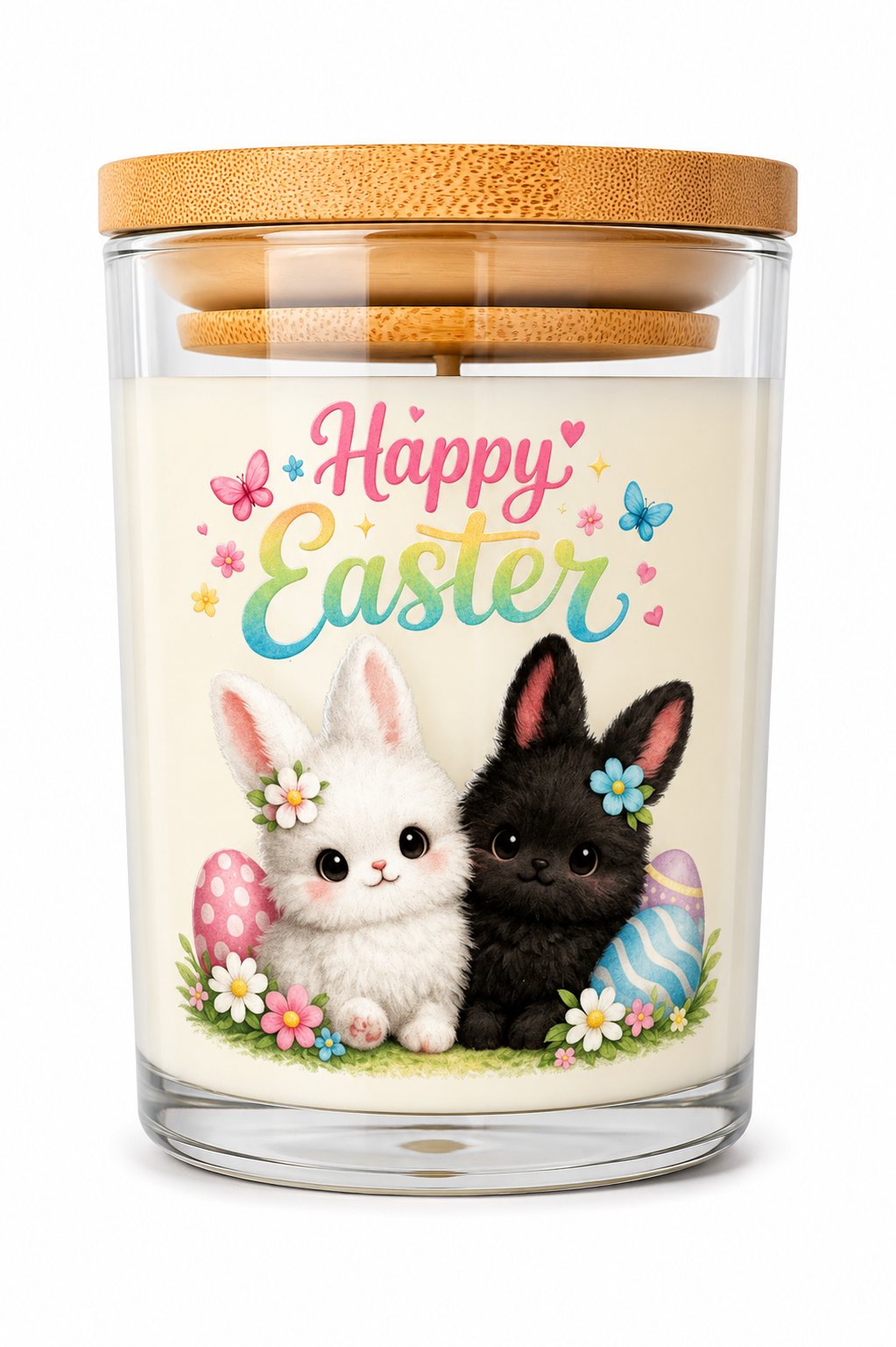 Happy Easter Bunny Candle Gift – Vanilla Scented 40 Hour Burn Easter Candle – Cute Spring Home Decor with Premium UV-DTF Label