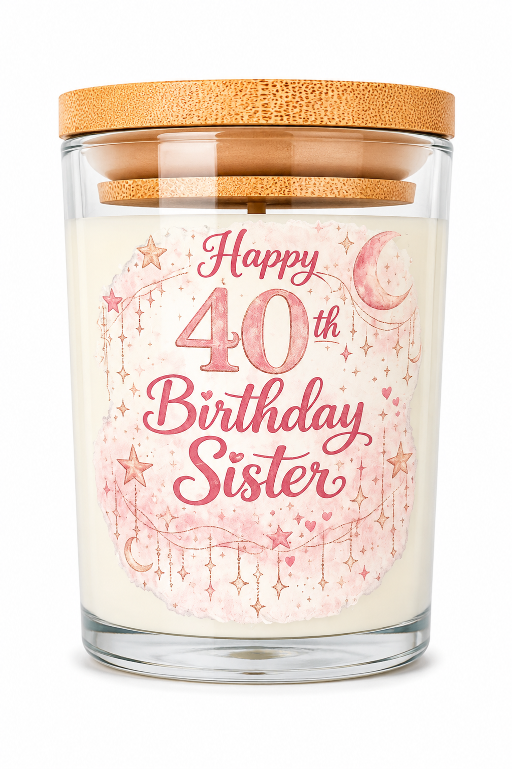 Happy 40th Birthday Sister Gift Candle – Vanilla Scented 40 Hour Burn Candle for Her – Beautiful Birthday Present with Premium UV-DTF Label