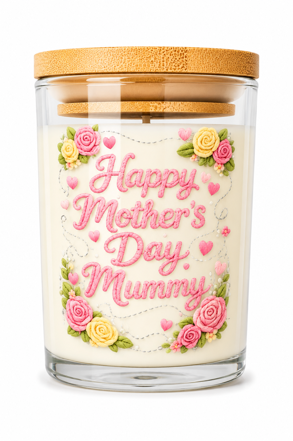 Happy Mother’s Day Mummy Vanilla Scented Candle – Floral Gift with Bamboo Lid 40 Hour Burn Time