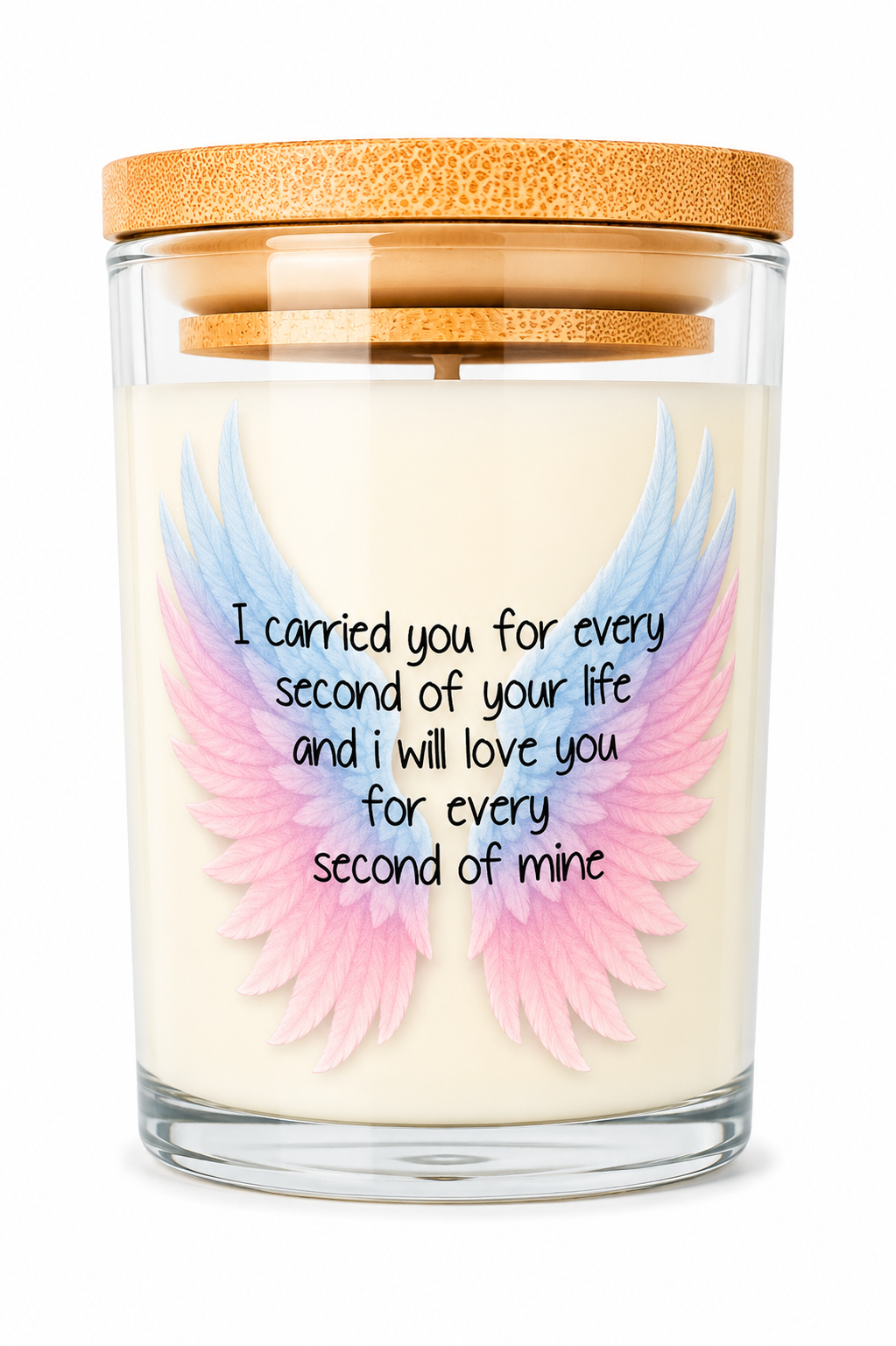 Angel Wings Quote Candle 40 Hour Vanilla Scented Memorial Gift with Bamboo Lid for Remembrance Sympathy or Baby Loss - Fragrance, Decor