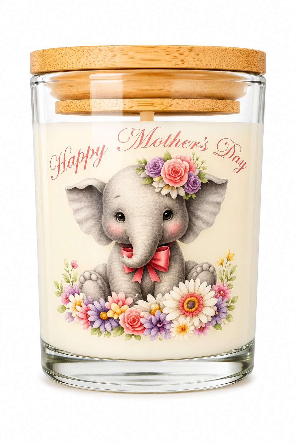 Happy Mother’s Day Elephant Vanilla Scented Candle with 40 Hours Burn Time & Durable UV DTF Print in Stylish Glass Jar Ideal Gift for Mum Nan or Animal Lovers - Decor, Flowers