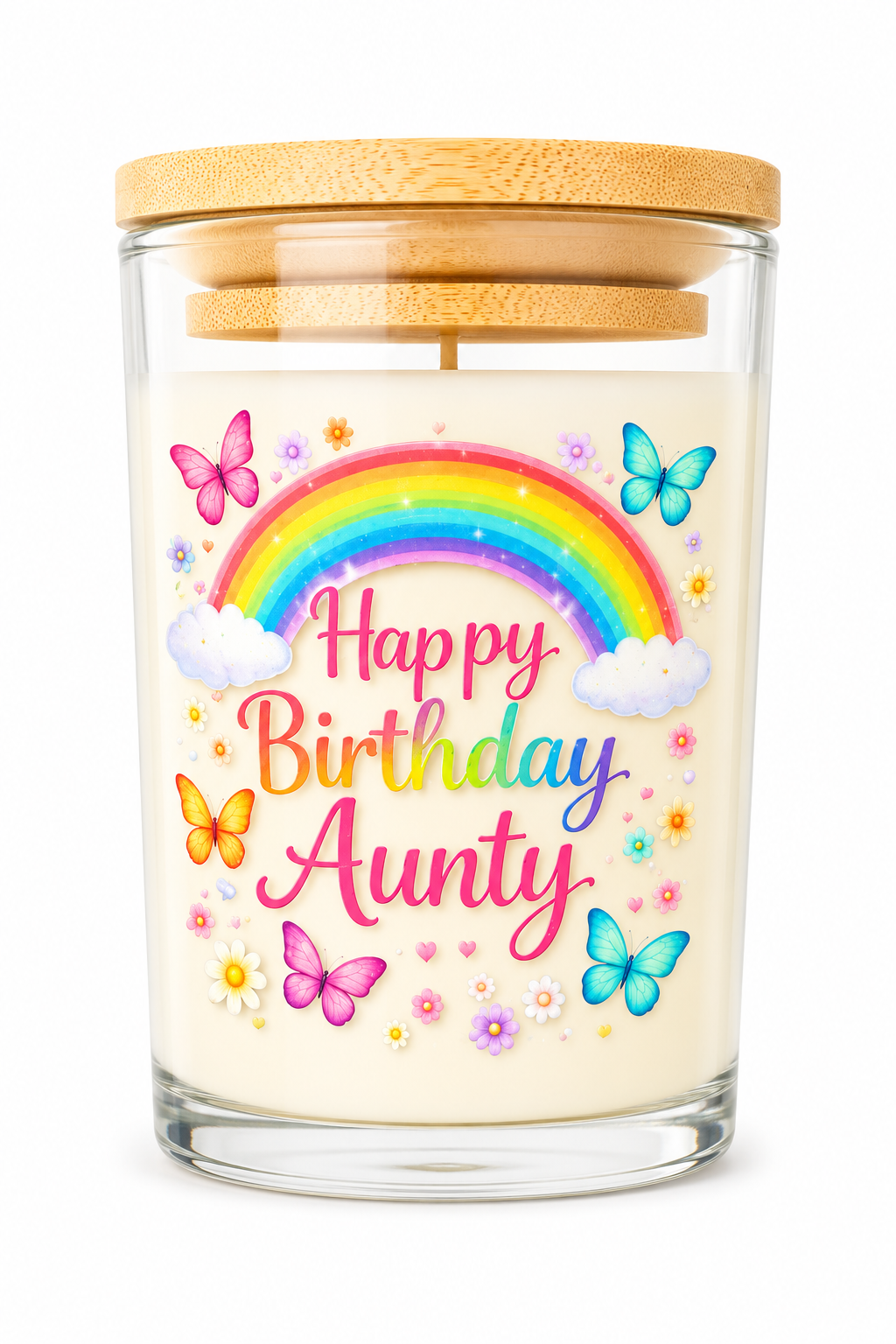 Happy Birthday Aunty Candle Gift – Vanilla Scented 40 Hour Burn Candle for Aunty – Colourful Birthday Present with Premium UV-DTF Label