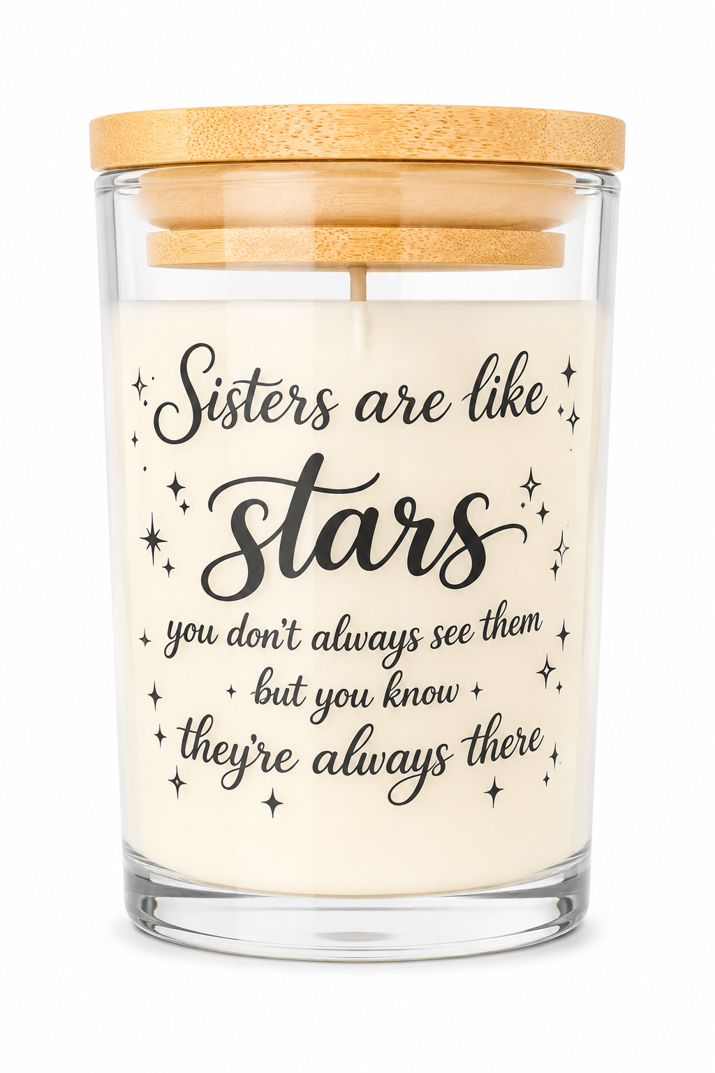 Sisters Are Like Stars Candle Gift – Vanilla Scented 40 Hour Burn Candle for Sister – Meaningful Sister Gift with Premium UV-DTF Label