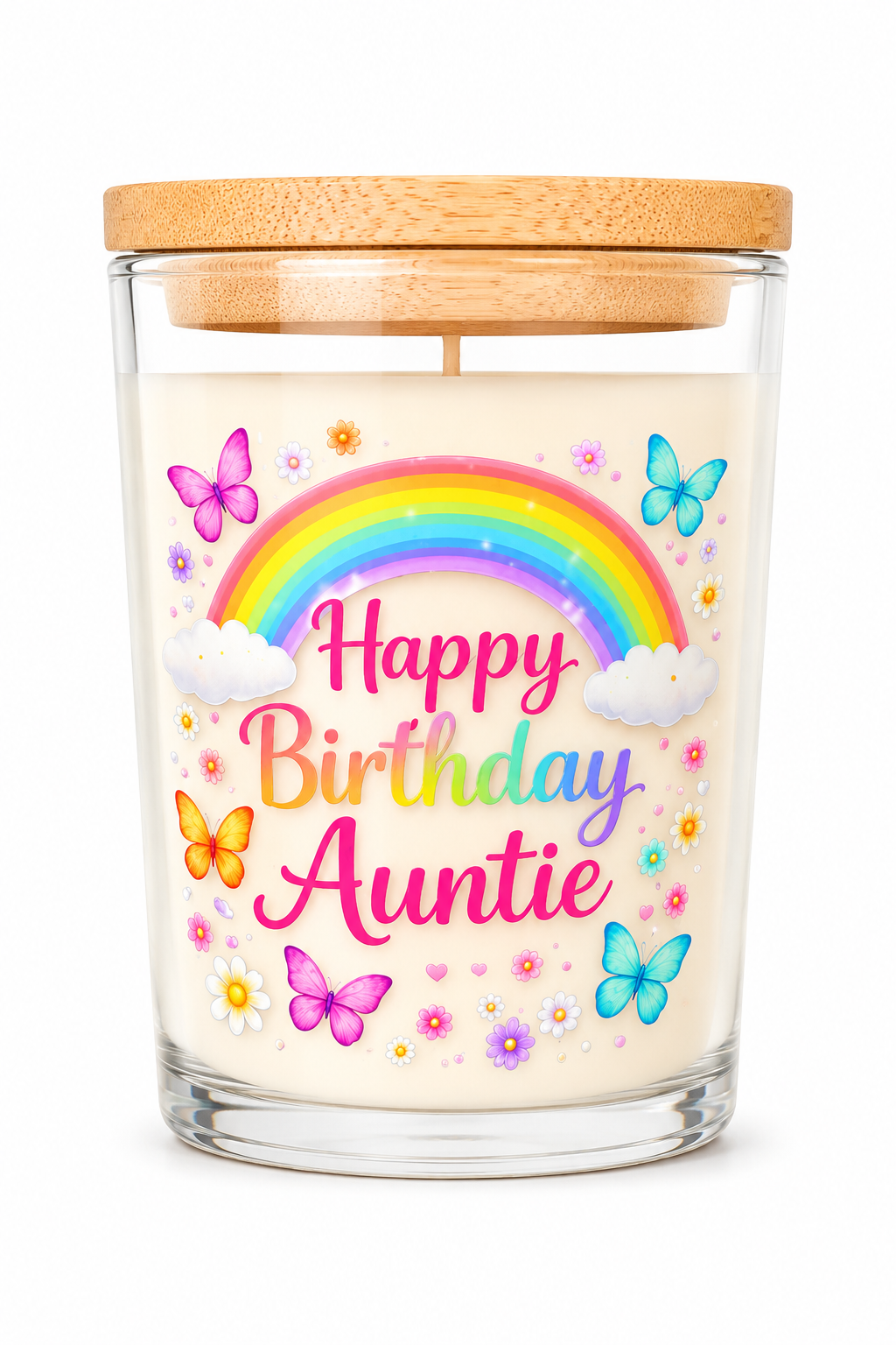 Happy Birthday Auntie Candle Gift – Vanilla Scented 40 Hour Burn Candle for Auntie – Colourful Birthday Present with Premium UV-DTF Label