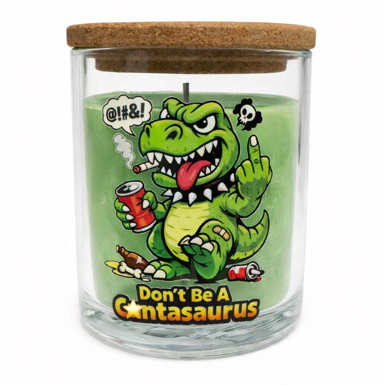 Funny Dinosaur Candle “Don’t Be A C*ntasaurus” Apple Scented Novelty Gift Candle – 40hr Burn Time with Cork Lid