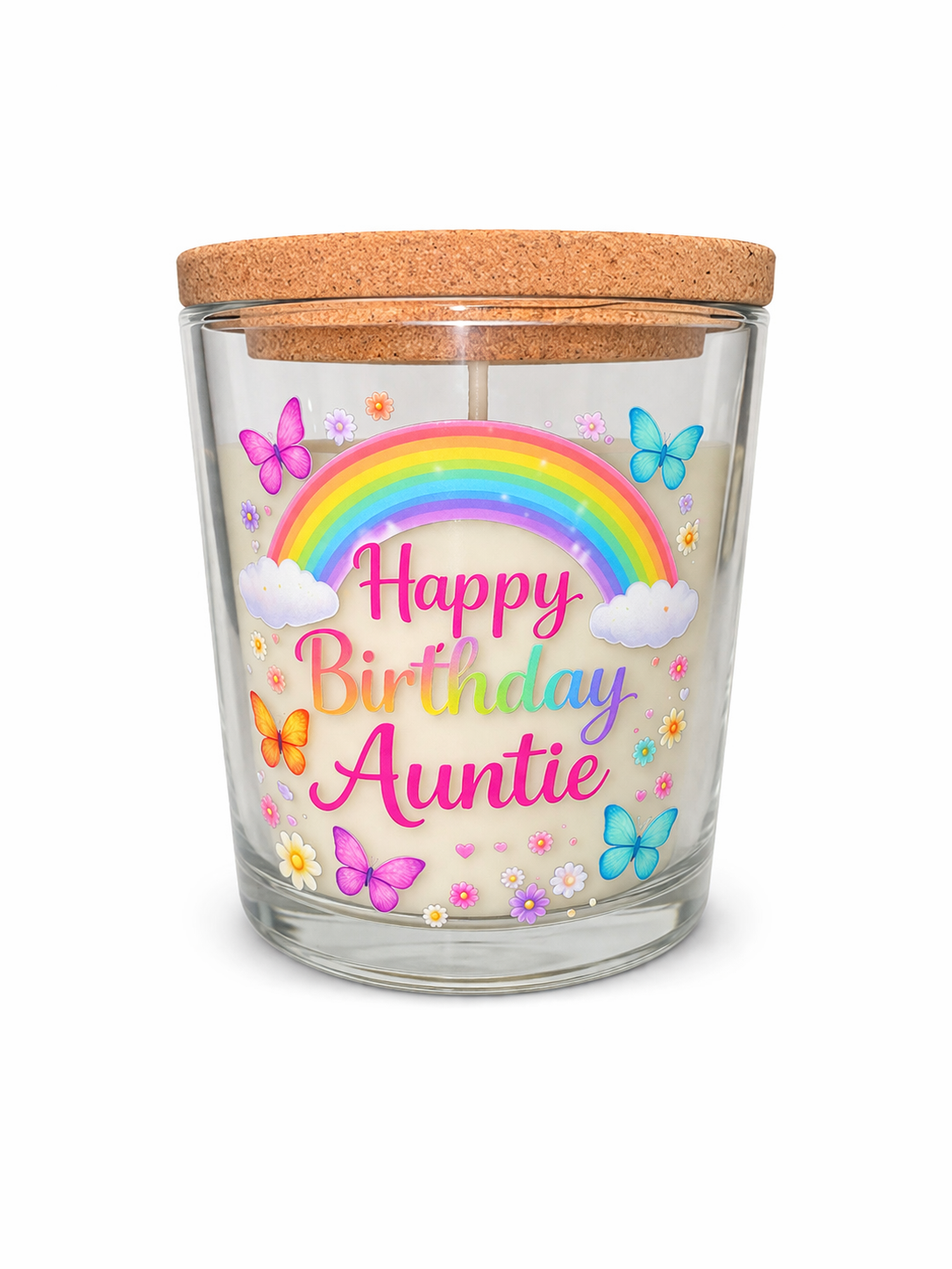 Happy Birthday Auntie Candle Gift – Vanilla Scented 40 Hour Burn Candle for Auntie – Colourful Birthday Present with Premium UV-DTF Label