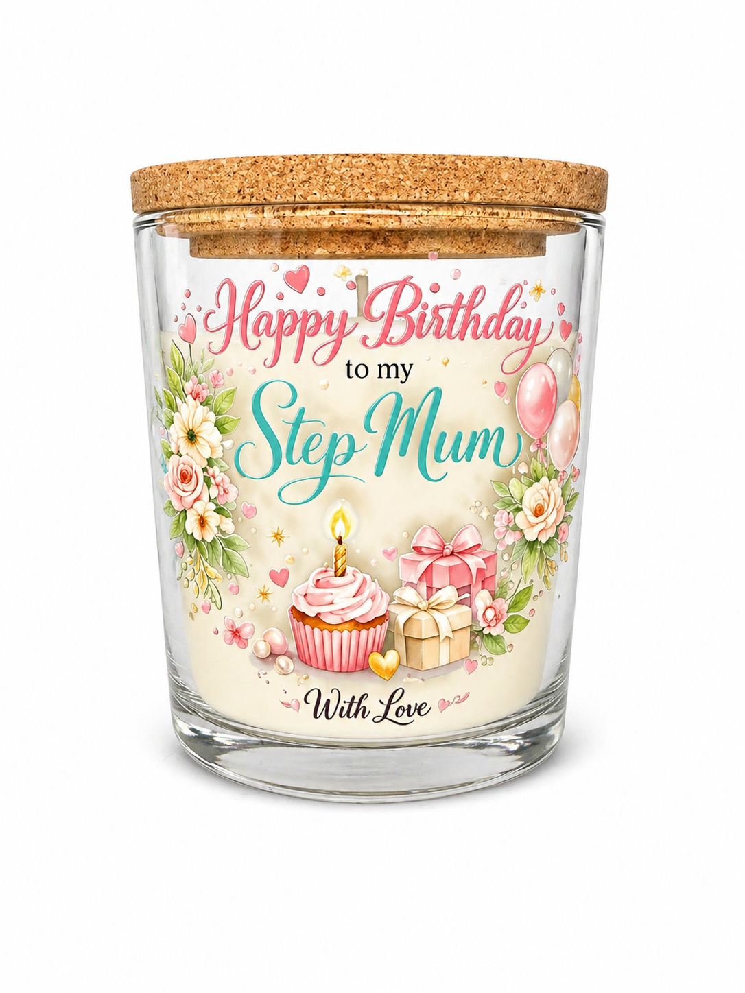 Happy Birthday Step Mum Candle Gift – Vanilla Scented 40 Hour Burn Candle – Beautiful Birthday Present for Step Mum with Premium UV-DTF Label