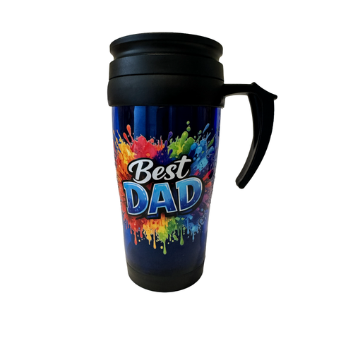 Best Dad Travel Mug Gift – 400ml Insulated Mug for Dad – Perfect for Birthdays or Father’s Day – Hot or Cold Drinks Cup with Handle & Screw-on Lid - Drinkware