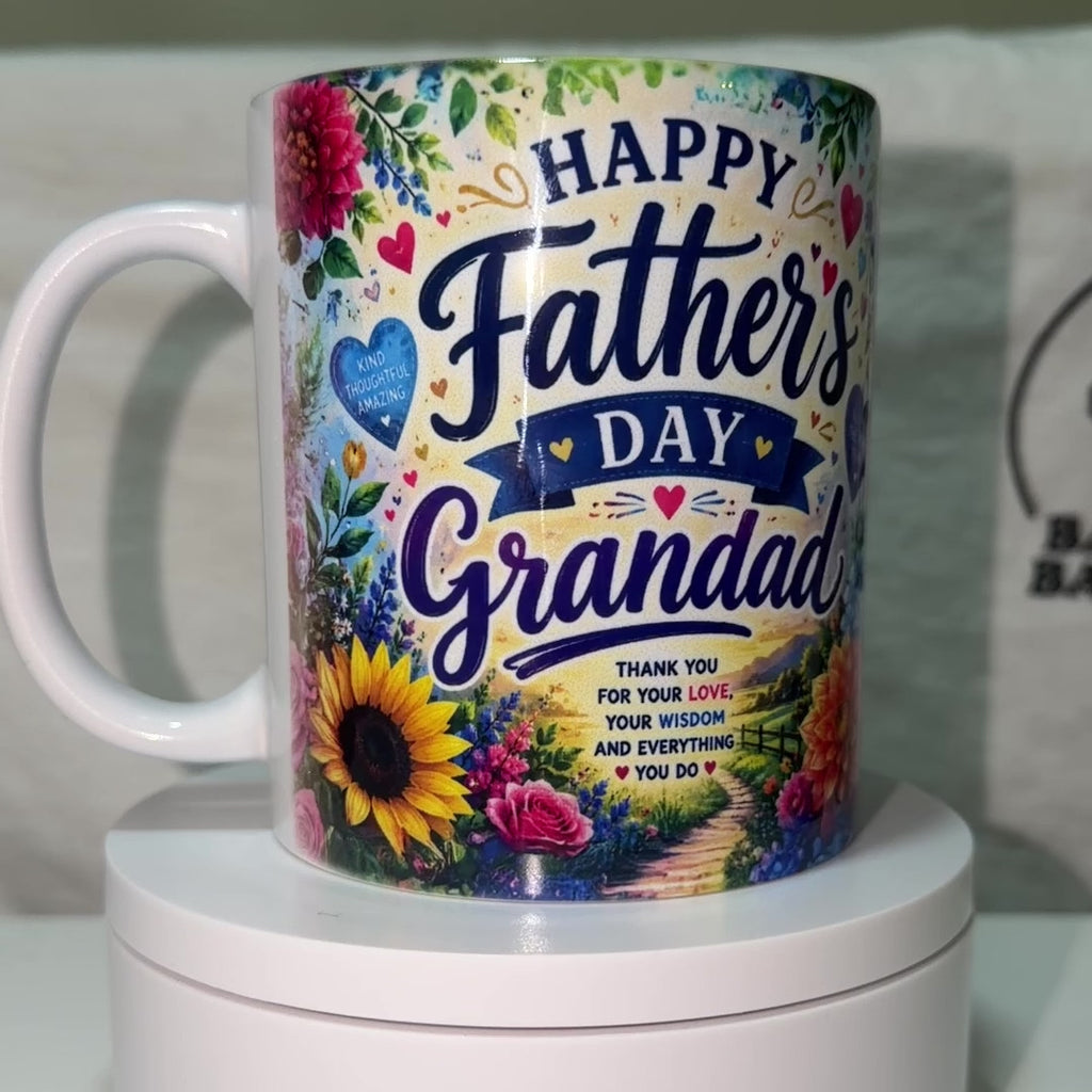 Happy Father’s Day Grandad Mug | Floral Ceramic Tea & Coffee Cup Gift for Grandad