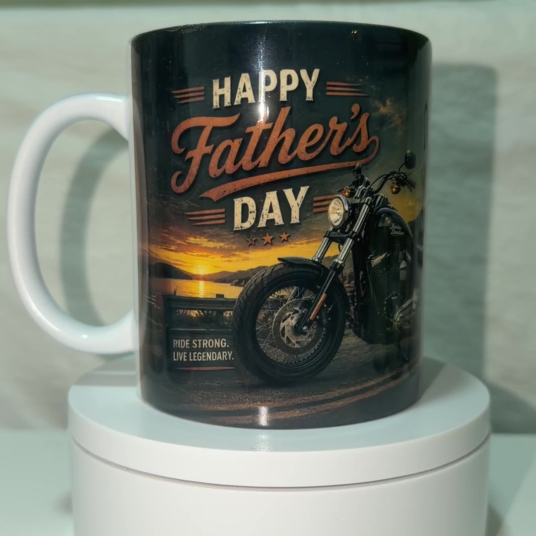 Happy Father’s Day Motorbike Ceramic Mug | Motorcycle Tea & Coffee Gift Cup for Dad